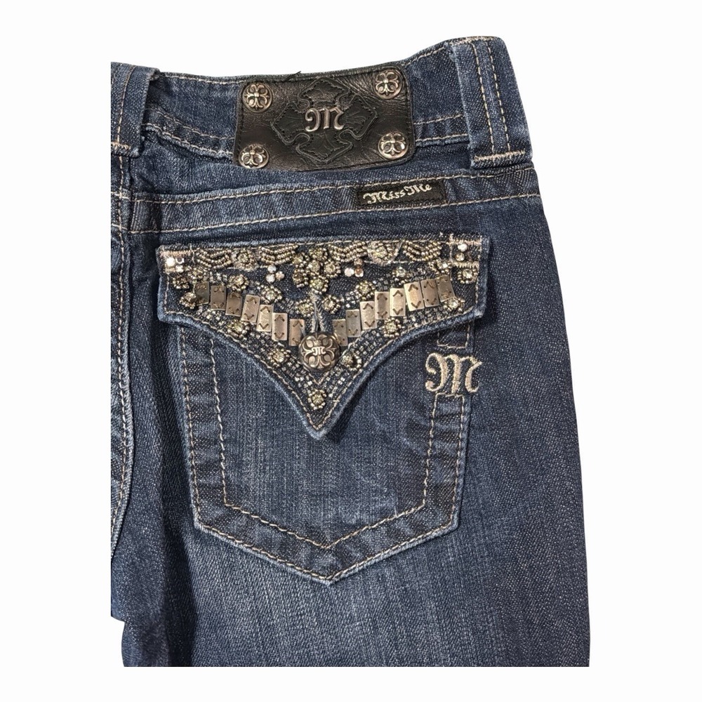 Miss Me Bootcut Jeans Size 27 Dark Wash Embellished Flap Pocket Y2K